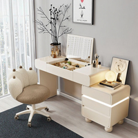 Coiffeuse multifonctionnelle moderne en chêne MDF épaissi et extensible avec miroir LED intégré pour chambre à coucher (OEM)