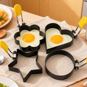 Moules à œufs antiadhésifs en acier inoxydable, moules à œufs frits, moules à crêpes avec poignée en <span class=keywords><strong>silicone</strong></span>, outil de cuisine pour le petit-déjeuner, variété de formes - Product Image 1