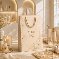 Sac de shopping en papier de luxe beige marbré avec logo doré en feuille d'or, poignée en corde tressée, emballage cadeau personnalisé OEM ODM pour bijouterie