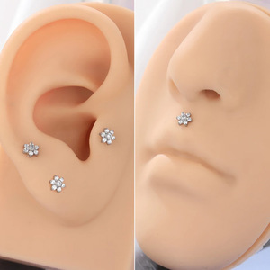 <b>Titanium</b> Flower <b>Stud</b> Earrings G23 Stainless Steel Piercing Jewelry For Ear Cartilage Lip Nose Body Jewelry Gift - Product Image 3