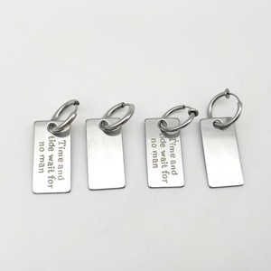 Fashion <b>Clip</b>-on Earrings Zinc Alloy Rectangular Tag With Etched English Letters DIY Jewelry Accessory - Product Image 1