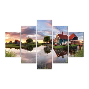 Natural Landscape wall decor canvas with American country 5 Pieces art prints wall picture large paintings for Decor