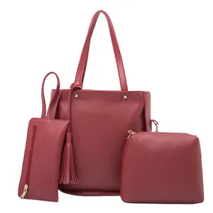 Guangzhou new model leather bags shoulder bag sets in stock pu handbags for women