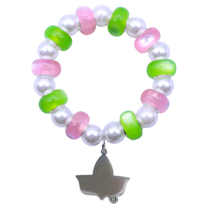 Designer perla e <span class=keywords><strong>rosa</strong></span> verde con perline 1908 greco alfa Soror gioielli in <span class=keywords><strong>acciaio</strong></span> inox edera Charm rendendo confraternita braccialetto elastico - Product Image 1
