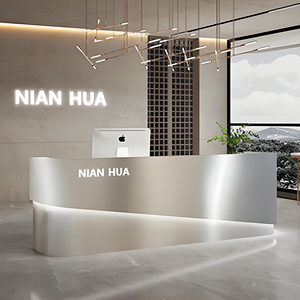 Modern Lacquer Reception Desk White Finish Black Trim LED Light Reception Counter Office Lobby Hotel Beauty Salon - Product Image 3