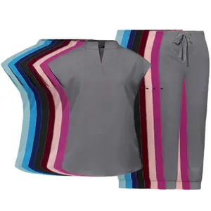 Roupa de trabalho para mulheres, roupa de couro para motocicleta, com decote em V 42051 com saia, calça elástica para corrida, roupa de trabalho para enfermeira