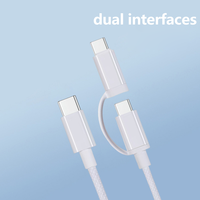 Câble de charge et de données USB C 2 en 1 en nylon tressé anti-casse blanc avec logo personnalisé, compatible avec MacBook, tablette, smartphone