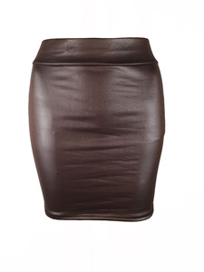 Falda de tubo de cuero Pu de imitación Simple para mujer, vestido de estilo corto, Mini falda informal elástica Simple de Base delgada coreana - Product Image 3