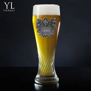 Swirling pilsner Custom metal logo gold rim glass germany swirl pislner beer glass cup glass beer can