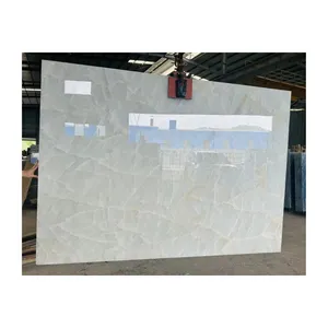 Natural snow white agate board transparent marble agate price TV wall backlit agate panel