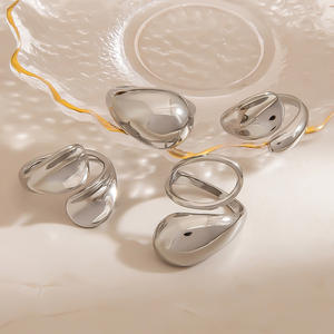 Stainless Steel Teardrop Shape <b>Adjustable</b> <b>Bracelet</b> Unisex Jewelry U Shaped Irregular Design Solid Color Fashion Accessory - Product Image 4