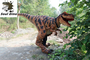 Costume de dinosaure <span class=keywords><strong>T</strong></span>-<span class=keywords><strong>Rex</strong></span> personnalisé, marron, avec jambes apparentes, sons de rugissement, structure métallique et peau en silicone, pour parcs d'attractions et d'aventure - Product Image 2