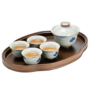 Hand Painted Peony Mini <b>Tea</b> <b>Infuser</b> Gaiwan Teacup Set With Lid Oval Wooden Tray For Gongfu <b>Tea</b> Ceremony Dehua Porcelain - Product Image 5