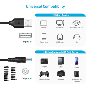 Câble d'alimentation USB-DC 5V universel avec prise DC 5,5x2,1 mm <span class=keywords><strong>et</strong></span> connecteurs <span class=keywords><strong>jack</strong></span> 13 broches - Product Image 3