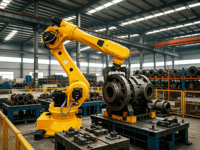 Bras robotisé 6 axes, charge utile de 210 kg, répétabilité +/-0,06 mm, homologué CE, robot industriel pour la palettisation