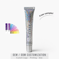 Tube de baume à lèvres holographique personnalisé 15 ml, tube cosmétique souple vide pour brillant à lèvres avec applicateur à pointe inclinée et bouchon à vis