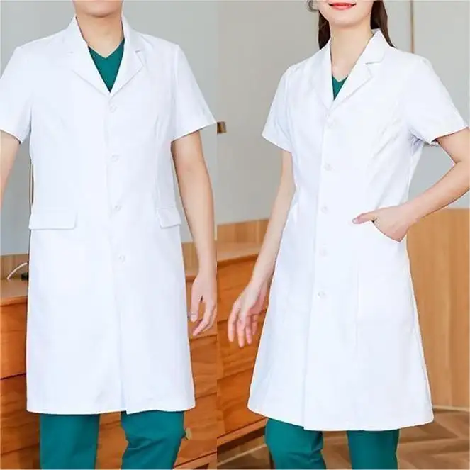 Uniforme de enfermagem médica, uniforme médico de manga curta, conjunto de esfoliante clínico, blusa de manga comprida, casaco de laboratório, uniforme branco