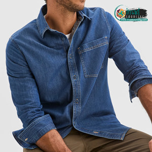 Chemise en jean classique pour homme, manches longues, respirante, confortable, en coton, décontractée, fermeture boutonnée, vêtement de travail, tendance - Product Image 5