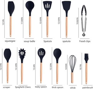 Inthetrend 19-Piece Wood Grip Eco-Friendly <b>Silicone</b> Kitchen Utensils Set-Black Pink Green Luxury Premium 2023 New Style - Product Image 4