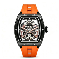 Montres mécaniques automatiques de luxe pour hommes, cadran squelette ajouré, montre de sport, bracelet en silicone noir et rouge, marque personnalisée, usine OEM