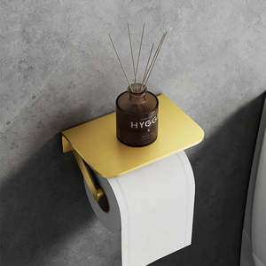 Moderno spazzolato oro carta velina <span class=keywords><strong>porta</strong></span> <span class=keywords><strong>rotolo</strong></span> 304 in acciaio inox portasciugamani con mensola per cellulare - Product Image 6