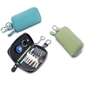 Wholesale Fashionable Car Key Bag Zipper Soft PU and Genuine Leather Key Case for Male Female Mini Key Wallet for Key Holder - Product Image 6