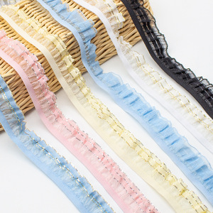 Glänzende gestrickte elastische Spitze 25mm Doppels chicht Schnee garn goldene und silberne Kordel Chiffon Spitze elastischen Gürtel - Product Image 1