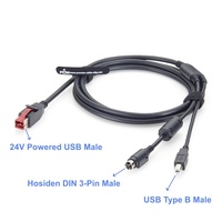 Kabel USB Split 24V dengan USB-B Data Hosiden 3 Pin Power untuk Printer POS, Periferal Komersial, Sistem Kasir Ritel