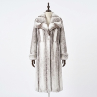 Manteau long décontracté d'hiver pour femme en fourrure de vison argenté naturel, coupe oversize, col rabattu, résistant au vent, écologique, en polyester strié