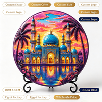 Plaque décorative en résine à impression UV, directement de l'usine, motif mosquée islamique, coucher de soleil, reflet de l'eau, ornement de bureau