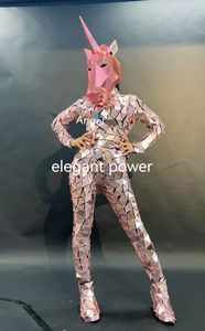 Costume de licorne personnalisé à face miroir rose, en acrylique, pour spectacle, talent, DJ, danse, bar, fête pour adulte - Product Image 3