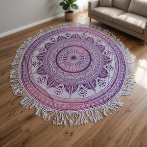 Tapiz Mandala Bohemio Redondo, Decoración de Pared con Flecos Degradados en Morado - Product Image 5