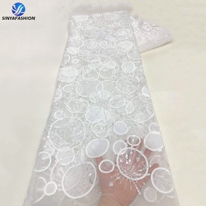 Tessuto in Pizzo Sinya Ecologico con Perle Bianche e Paillettes, Elegante Ricamo Pesante con Perline per Abiti <span class=keywords><strong>da</strong></span> <span class=keywords><strong>Sposa</strong></span> e Abbigliamento Femminile di Lusso - Product Image 1