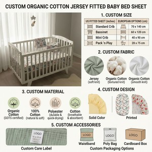 Custom GOTS Organic Cotton Crepe Baby Bassinet <strong>Sheet</strong> <strong>Fitted</strong> Muslin Crib Cradle Cover Custom Print Elastic Nursery Bedding - Product Image 4