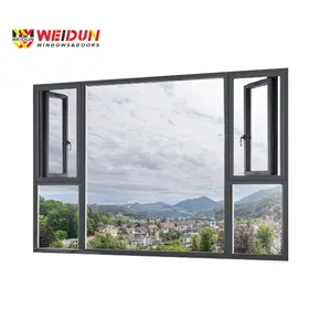 Weidun高品質モダンデザイン二重ガラスアルミ強化ガラスハウスウィンドウアルミ開き窓ハウスウィンドウ