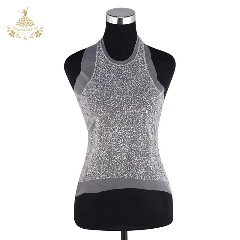 Commercio All'ingrosso di cristallo d'argento appliques patch vestito DRA-094 in strass corsetto di applique