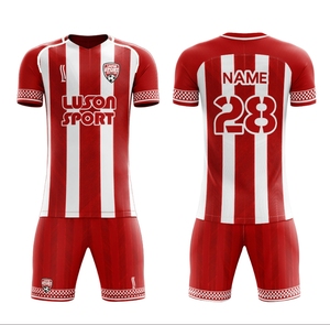 Jongeren Custom Design Unisex Volwassen Voetbalshirt Set met Zwart-Witte Strepen Digitale Print Geautomatiseerd Snijden Op Voorraad - Product Image 1
