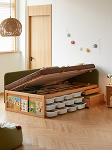 <span class=keywords><strong>Lit</strong></span> moderne pour enfants avec <span class=keywords><strong>rangement</strong></span> ottoman en bois massif, durable pour appartement, hôtel ou école - Product Image 5