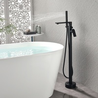 Robinetterie ronde autoportante en laiton massif Robinet d'eau chaude et froide pour baignoire avec douchette