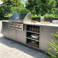 Armoire de cuisine extérieure moderne en acier inoxydable de qualité commerciale avec finition acrylique, robinet, charnière et 5 tiroirs