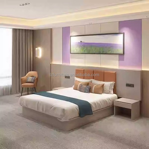 Commercial 3 Star Hotel Bedroom Furniture Set Complete King Size Bed with Upholstered Headboard Nightstand TV Stand <b>Wardrobe</b> - Product Image 1