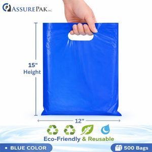 Bolsas de Plástico 12x15 Pulgadas, 1.5 Mil, Azules, con Asa Troquelada, Tipo Camiseta, Desechables, para Compras y Negocios - Product Image 2