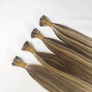 Amygirl Consejos baratos Cabello humano real Sedoso Recto I punta Extensiones de cabello humano Rubio ceniza Mezcla Golden I punta Extensiones de cabello - Product Image 2