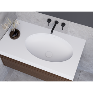 Lavabo de baño ovalado de superficie sólida respetuoso con el medio ambiente, lavabo duradero debajo de montaje en material ecológico, 1 unidad - Product Image 2