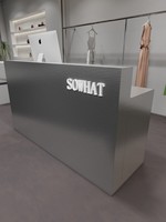 Comptoir de réception compact et durable en acier inoxydable pour centres commerciaux et magasins de vêtements – Design moderne et minimaliste