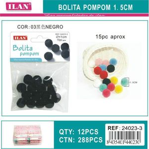 Pompon Ilan Bolita 1 cm en coton noir, fournitures pour travaux manuels au crochet - Product Image 3