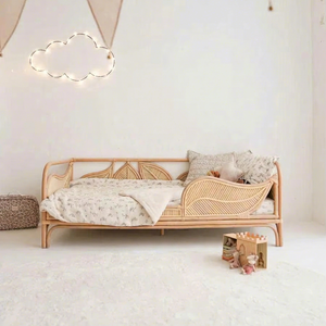Meubles de chambre d'enfant en rotin naturel, avec motifs de feuilles, en gros. Lits pour enfants âgés de 1 à 10 ans. - Product Image 1