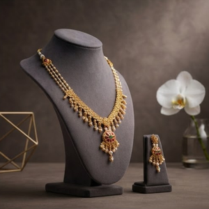 Conjunto de Joyería Nupcial Prayom Tradicional Chapado en Oro con Perlas de Agua Dulce, Collar y Aretes Kundan para Bodas, Fiestas y Eventos - Product Image 4