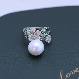Ensemble de bagues en perles rondes blanches d'eau douce de 11-12 mm pour femmes, argent S925, lumière intense, défauts mineurs, ensemble complet, bague fleur - Product Image 5