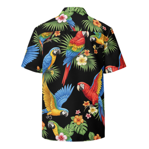 Chemise hawaïenne unisexe à boutons avec motif d'oiseaux tropicaux noirs - Product Image 2